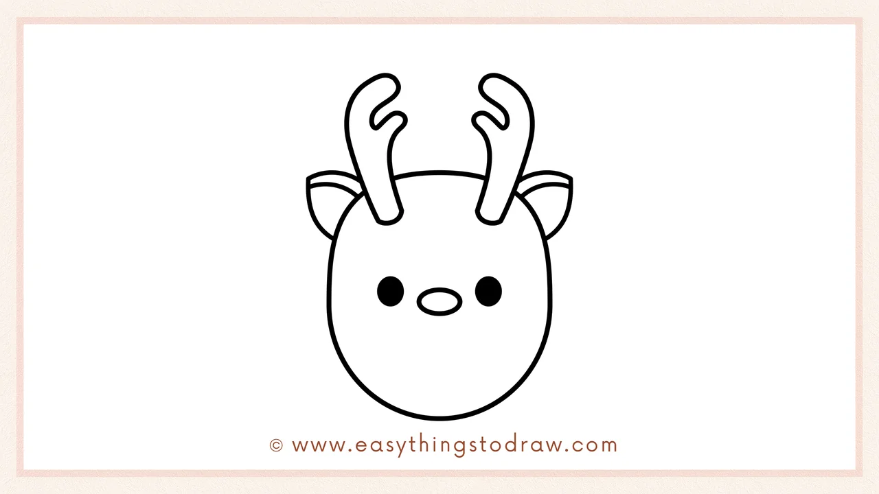 Step 5 of easy Rudolph the Red-Nosed Reindeer drawing steps – Drawing a big, iconic oval nose in the middle of the face.