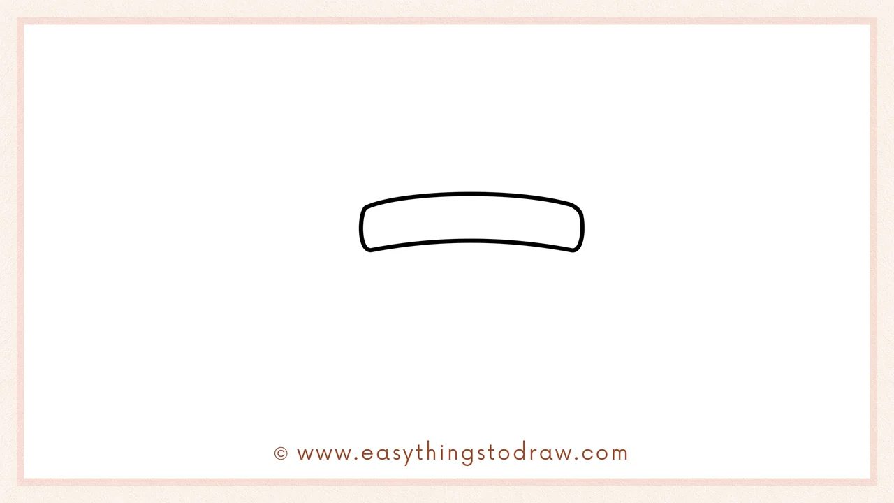 Step 1 of how to draw a Santa Claus – Sketching a curved horizontal rectangle for the soft brim of Santa's hat.