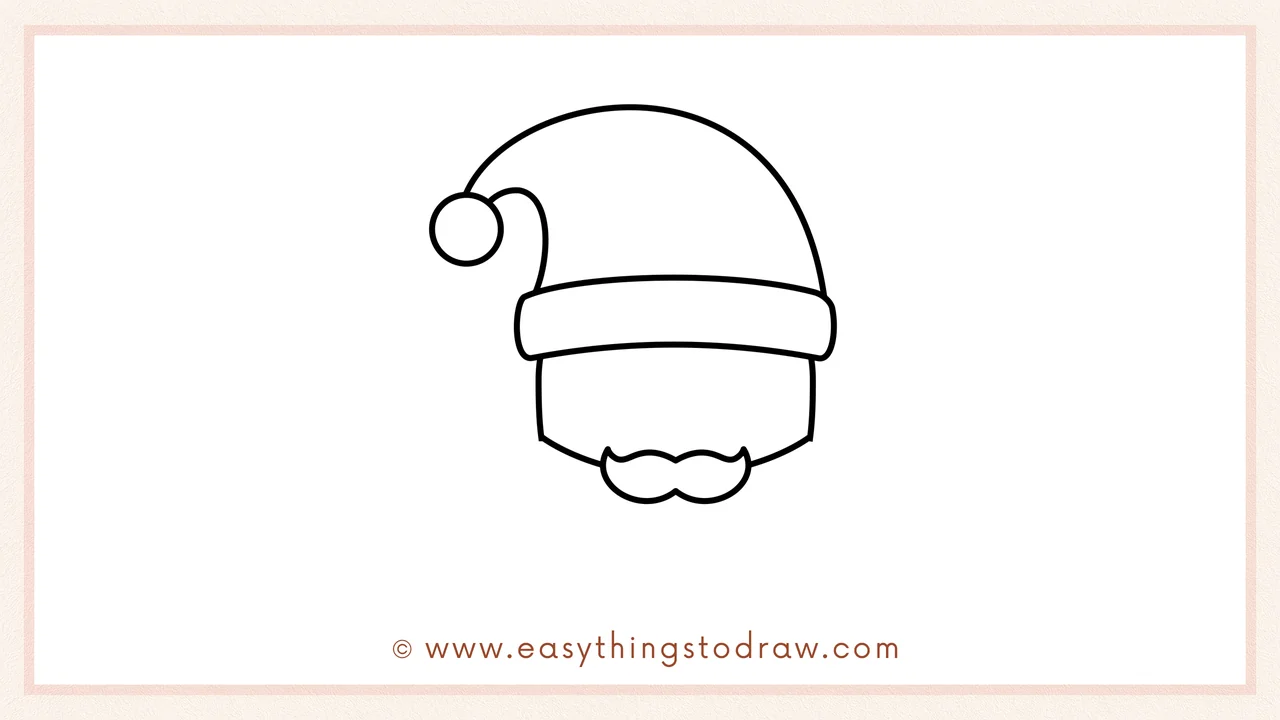 Step 3 of sketching a Santa Claus for beginners – Outlining a U-shape for the face and two cloud curves for the mustache.