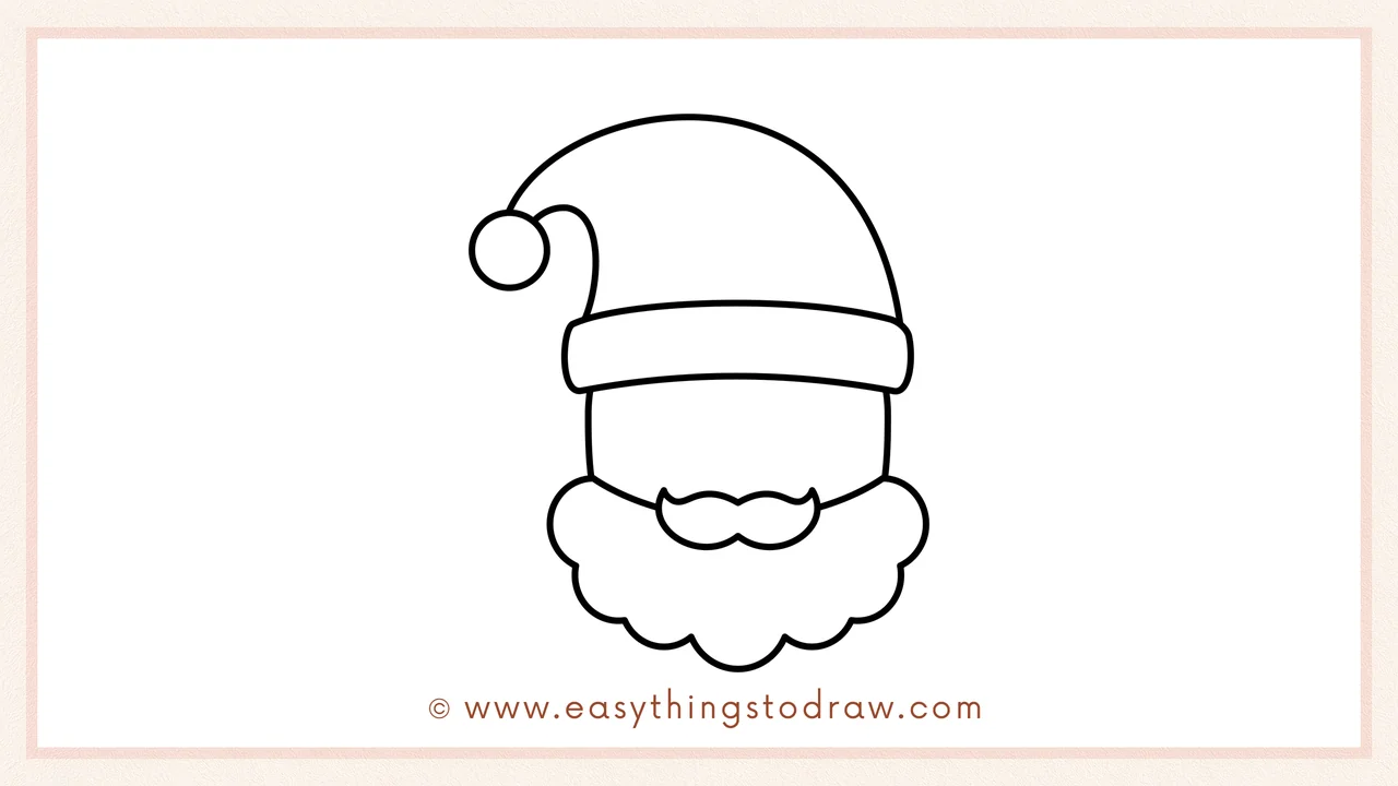Step 4 of a step-by-step Santa Claus sketch – Drawing the big, fluffy beard using bumpy cloud-like curves around the chin.