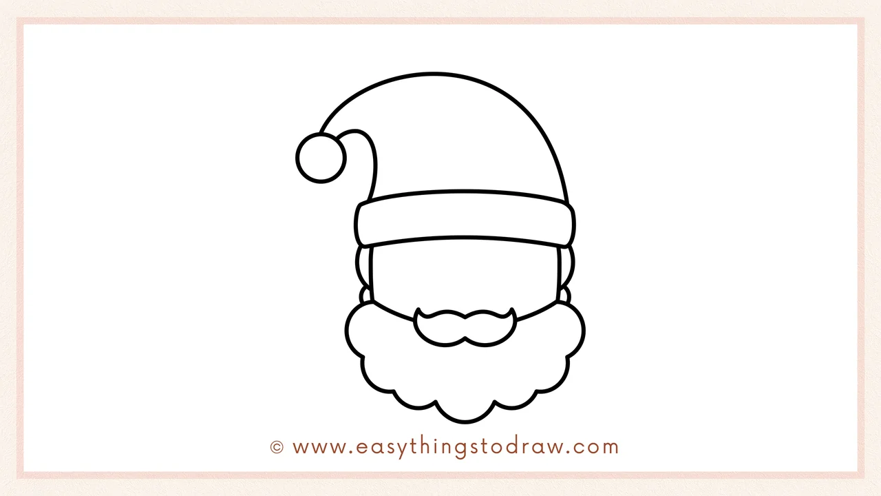 Step 5 of easy Santa Claus drawing steps – Adding half-circles for ears and two small circles for his rosy cheeks.