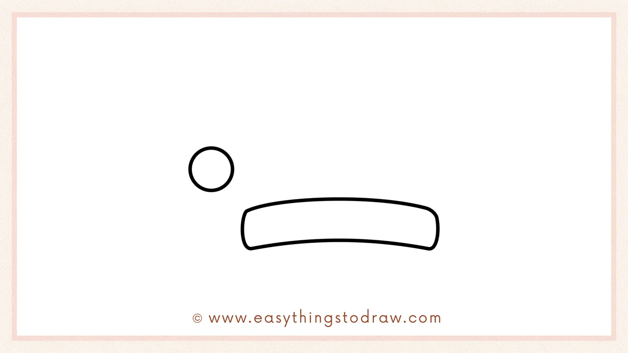 Step 2 of drawing a Santa hat – Adding a small circle for the fluffy pom-pom at the top center of the band.