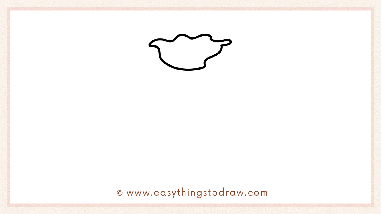 Step 1 of how to draw a Santa's gift bag – Sketching a soft, wavy shape for the ruffled top opening of the bag.