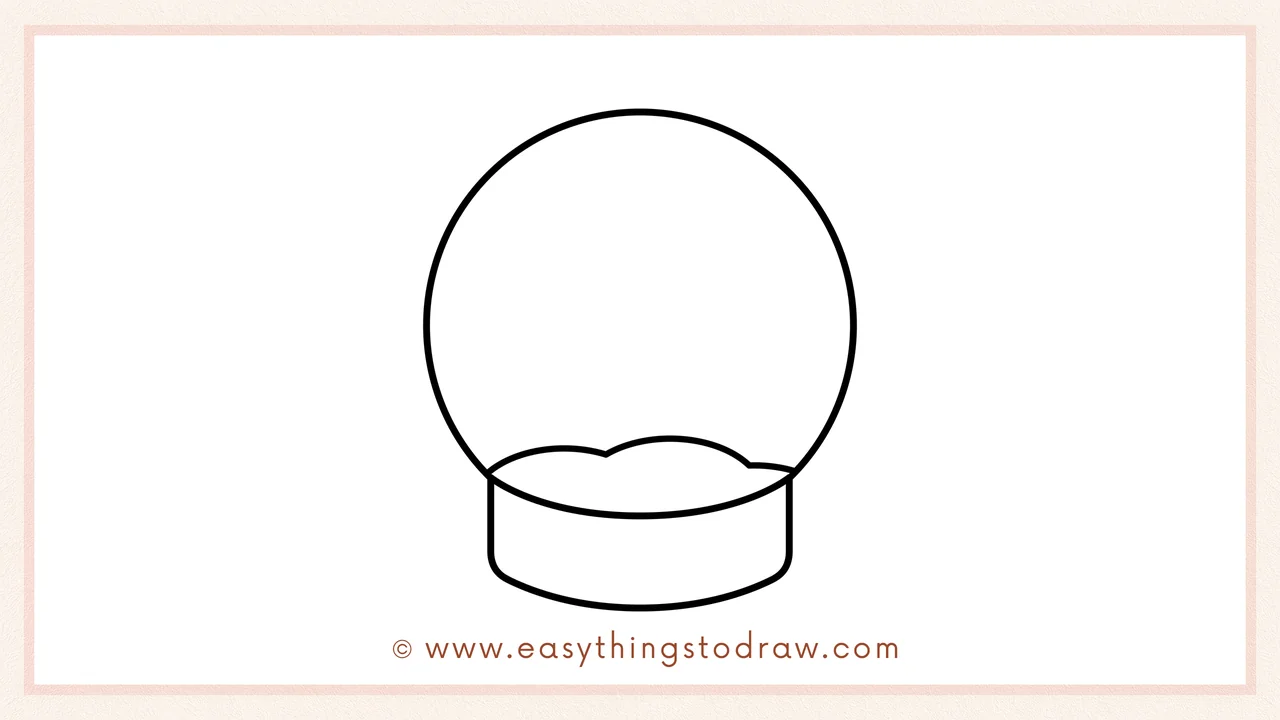 Step 3 of sketching a snow globe for beginners – A bumpy hill is drawn inside the circle to create the snowy ground.
