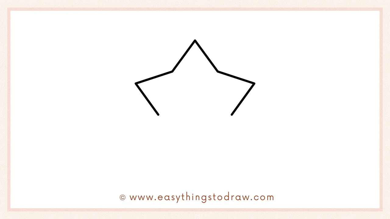 Step 2 of drawing a star – Adding two diagonal lines extending outwards from the bottom of the 'V' for the side arms.