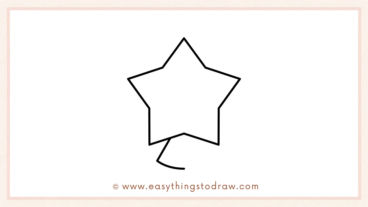 Step 4 of a step-by-step star sketch – Drawing a small, curved wedge shape underneath the star for its first leg.