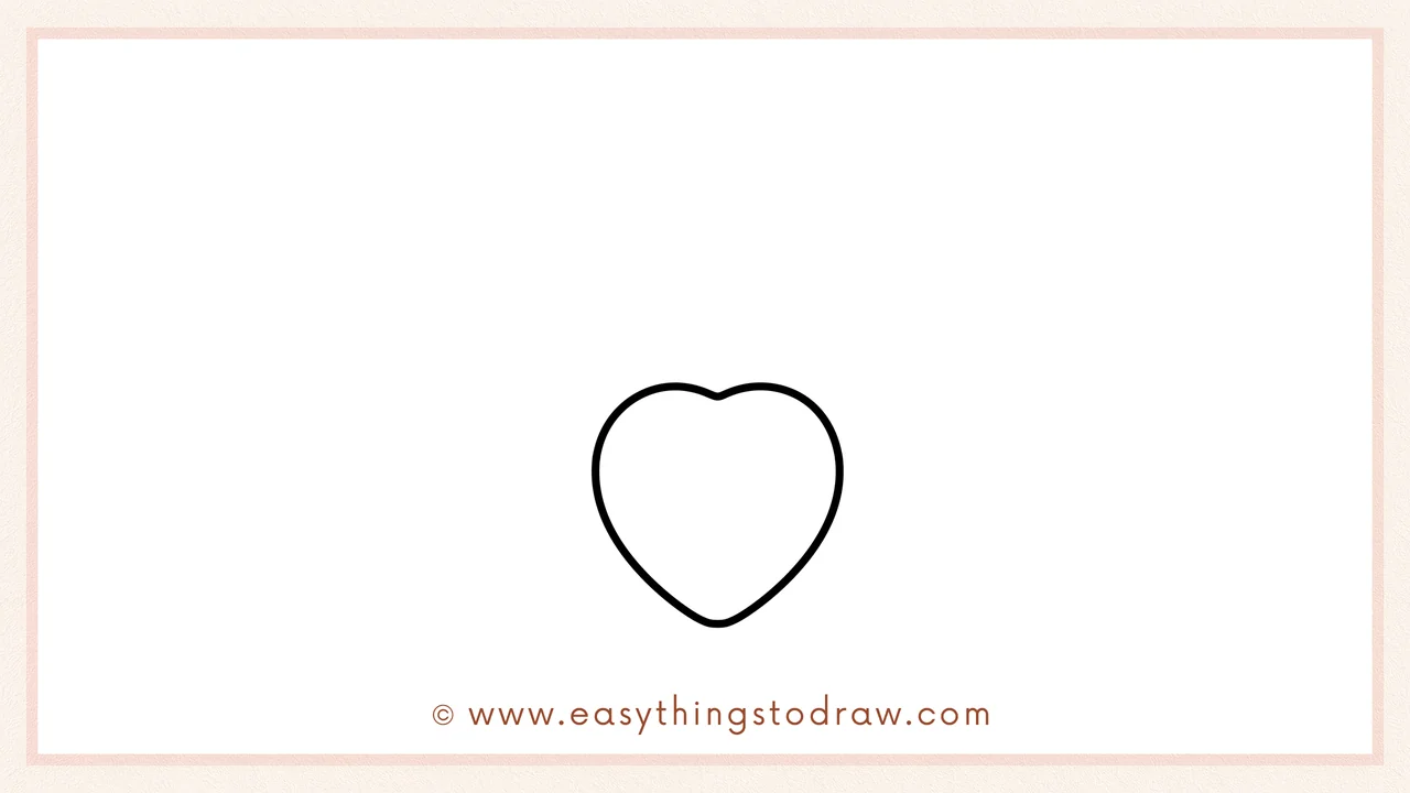 Step 1 of how to draw a valentine perfume bottle – drawing a large heart shape in the center of the page to be the bottle's label.