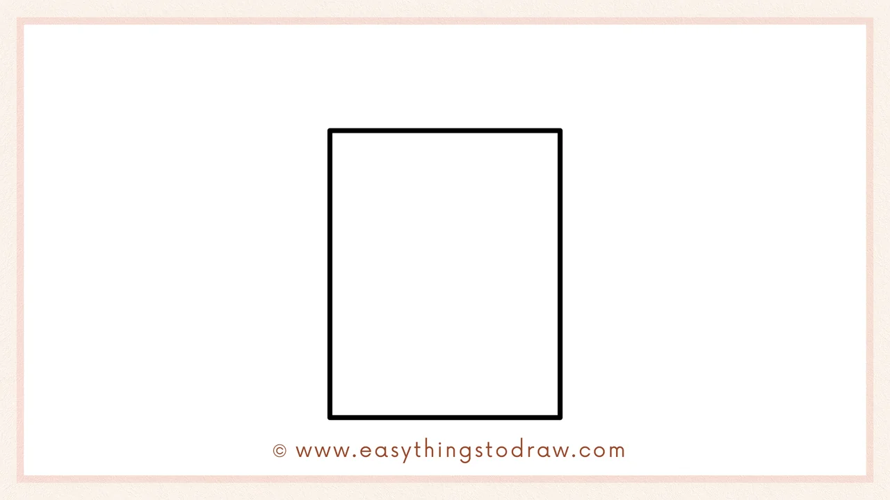 Step 2 of drawing a valentines day card – Connecting the lines to form a tall rectangle which represents the greeting card.