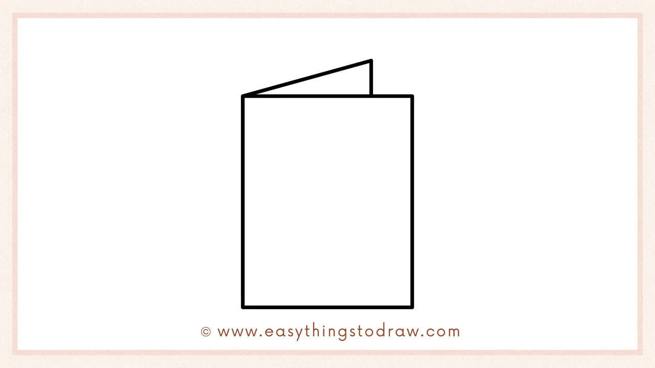 Step 3 of sketching a valentines day card for beginners – Adding a diagonal line at the top right corner to create a folded flap.