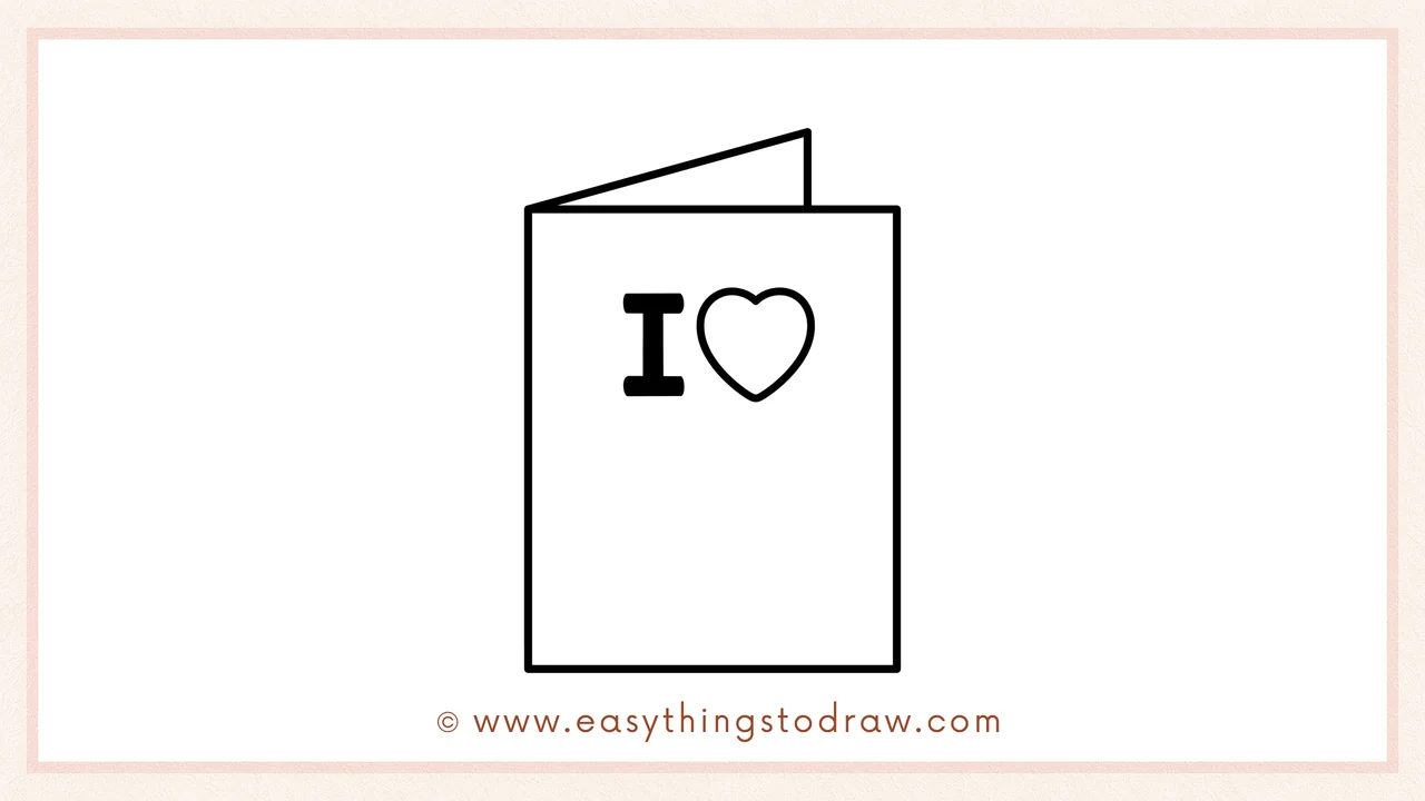 Step 4 of a step-by-step valentines day card sketch – Writing the letter 'I' and drawing a heart shape next to it on the card's front.