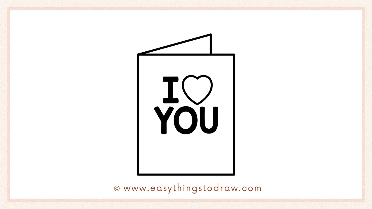 Step 5 of easy valentines day card drawing steps – Adding the word 'YOU' in bold, capital letters below the 'I ❤️' message.