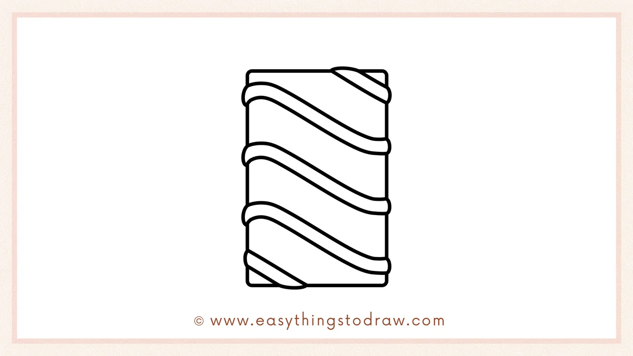Step 5 of easy Valentine's Day chocolate drawing steps – Extending the wavy drizzle lines to touch the edges of the rectangle.