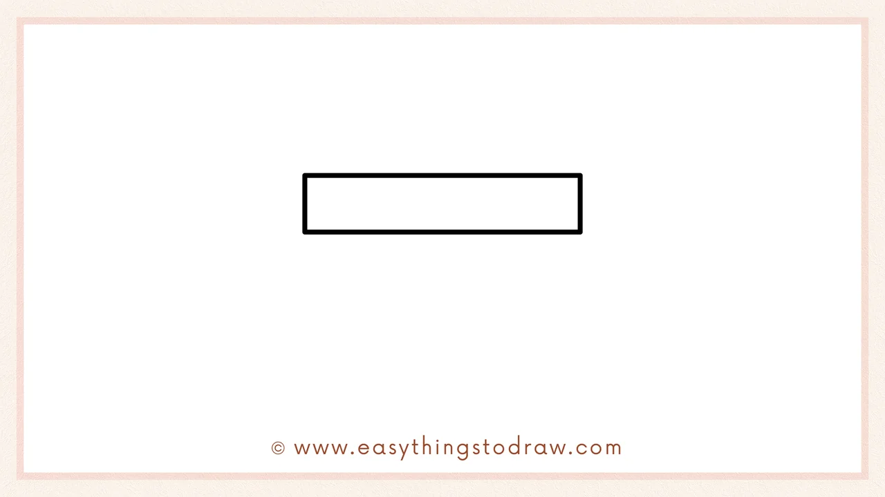 Step 1 of how to draw a Valentine's Day Gift – sketching a long rectangle to form the lid of the gift box.