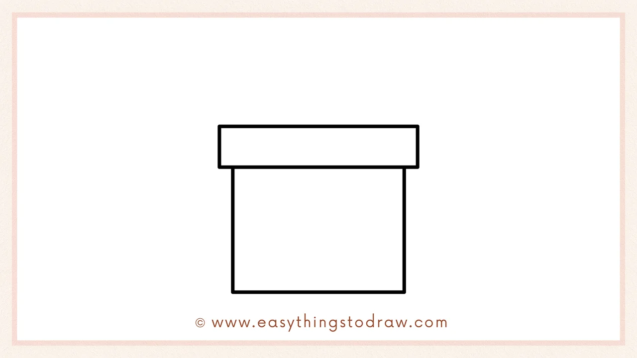 Step 2 of drawing a Valentine's Day Gift – adding a square shape underneath the rectangular lid for the main body of the box.