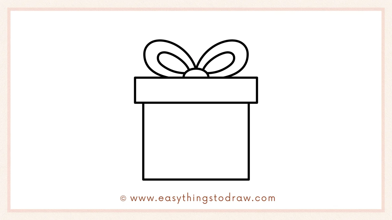 Step 3 of sketching a Valentine's Day Gift for beginners – drawing two large, connected loops on top of the lid to create a big bow.