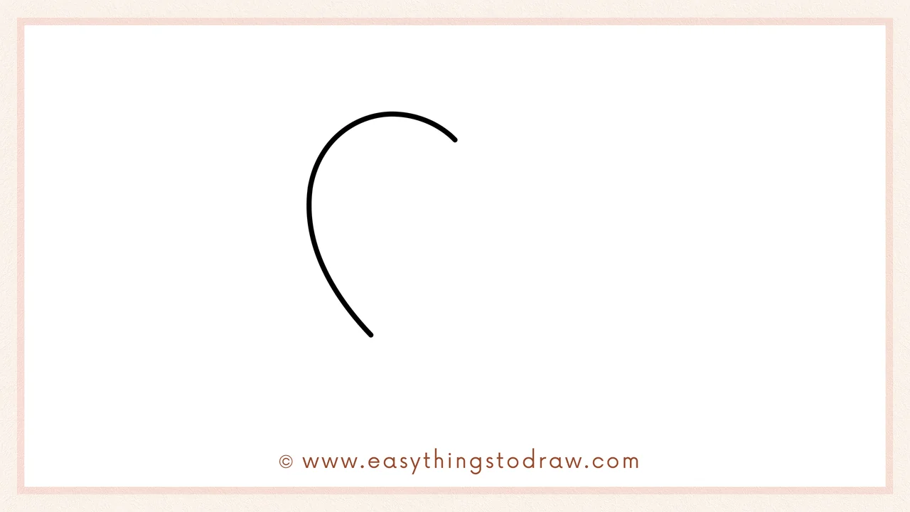 Step 2 of drawing a valentines day heart – Extend a line downward from the left side of the top curve.