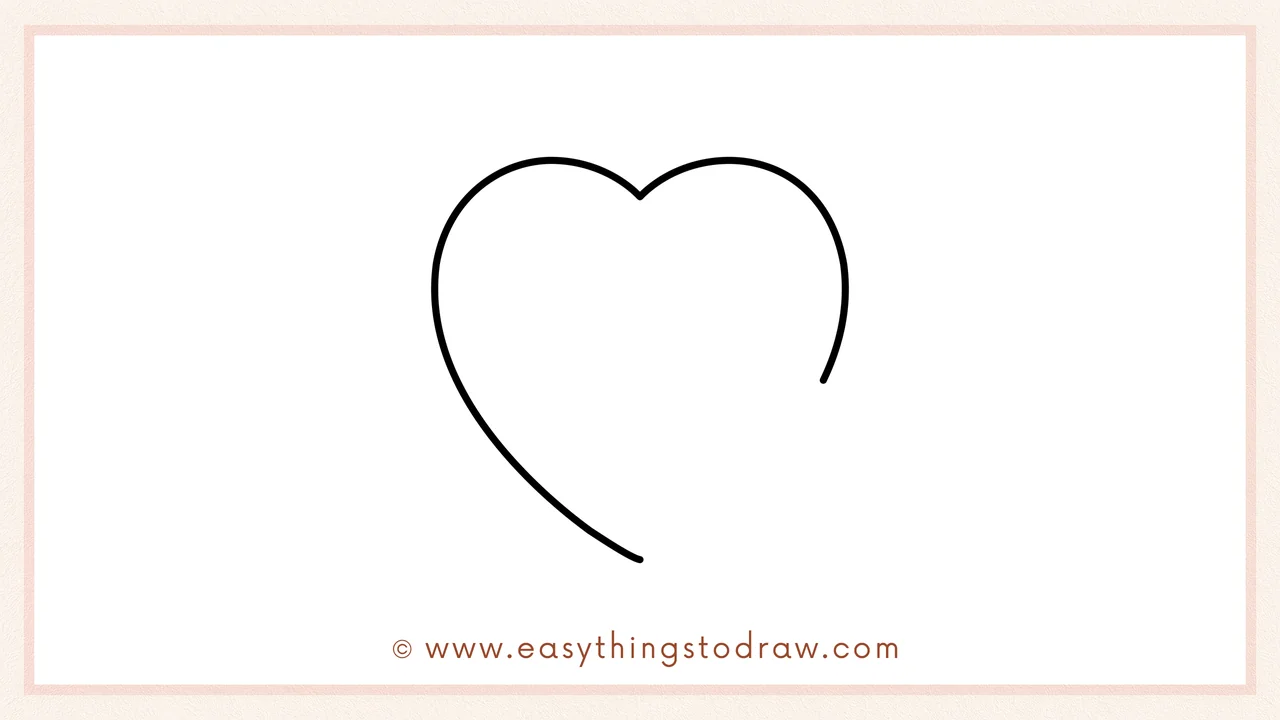 Step 4 of step-by-step valentines day heart sketch – Bring both curves together to form a point at the bottom.