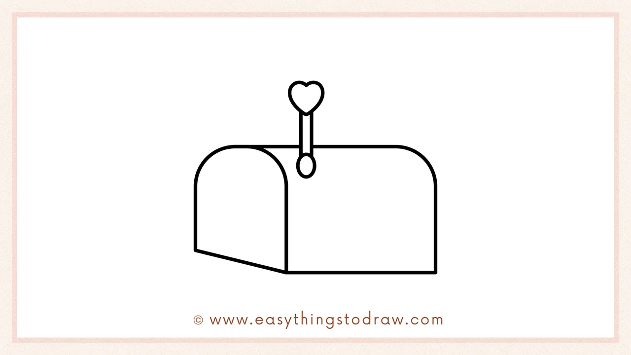 Step 3 of sketching a Valentine’s Day mailbox for beginners – a large rounded rectangle is drawn behind the door to form the mailbox body.