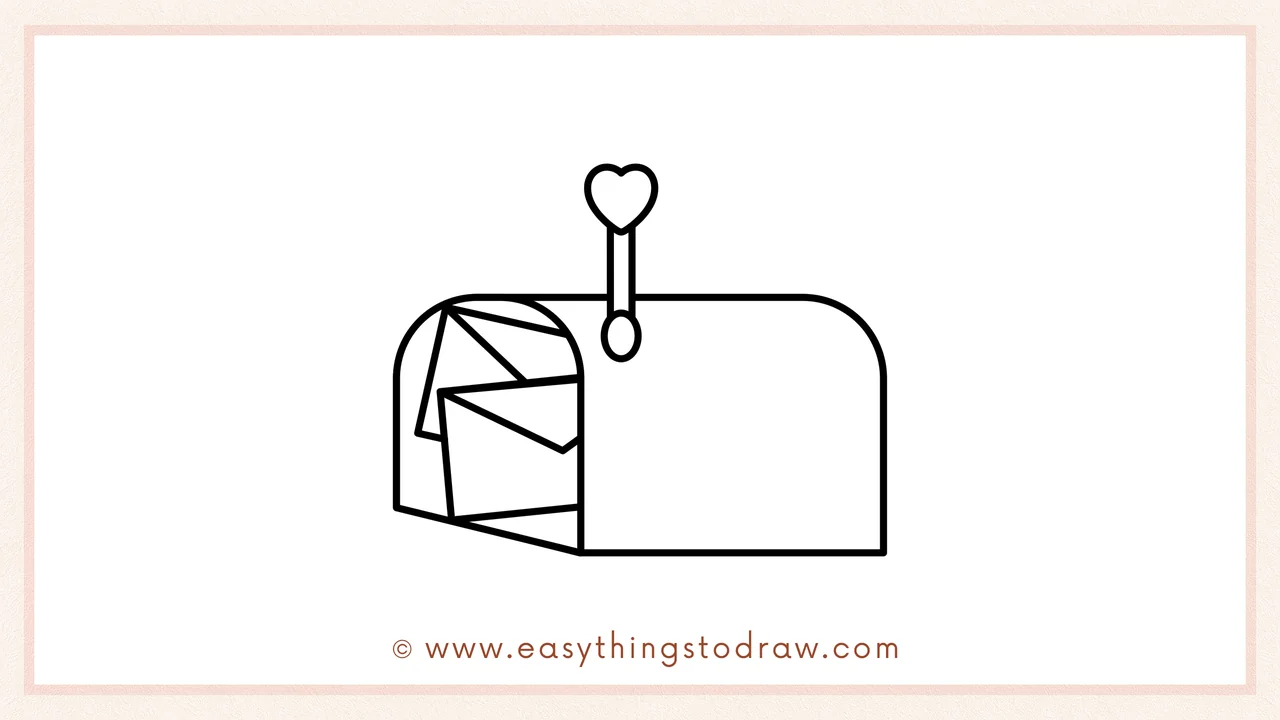 Step 5 of easy Valentine’s Day mailbox drawing steps – two more envelopes are layered behind the first one to make the mailbox look full.