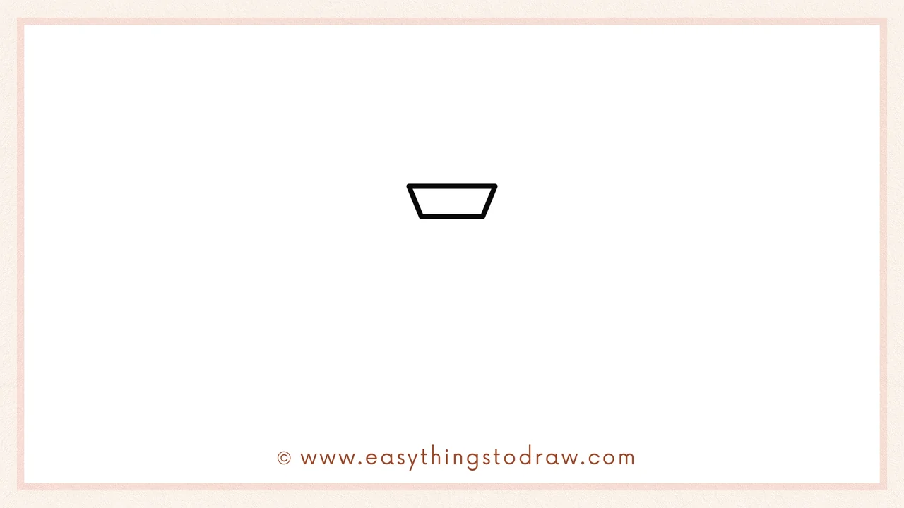 Step 1 of how to draw a Valentine's Day Ring – A small trapezoid is drawn to form the bottom portion of the diamond.