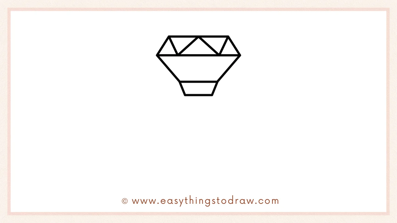 Step 3 of sketching a Valentine's Day Ring for beginners – Adding diagonal and vertical lines inside the hexagon to create facets.
