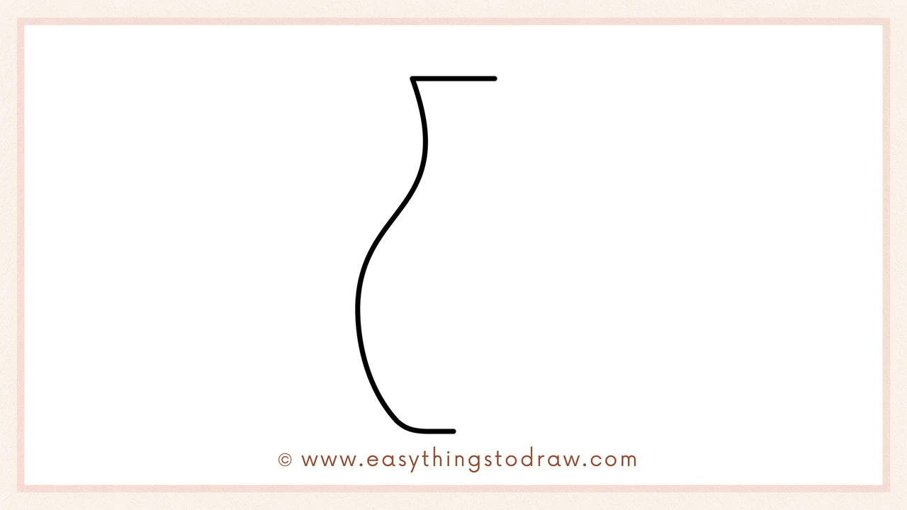 Step 2 of drawing a valentines day vase – Adding two smooth curved lines extending from the opening to form the sides.