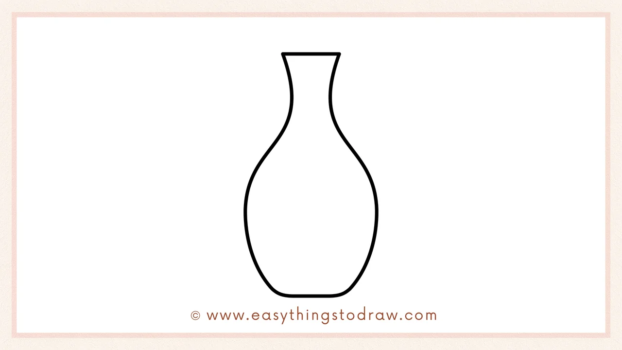 Step 3 of sketching a valentines day vase for beginners – Connecting the two side curves with a rounded bottom line to complete the vase shape.