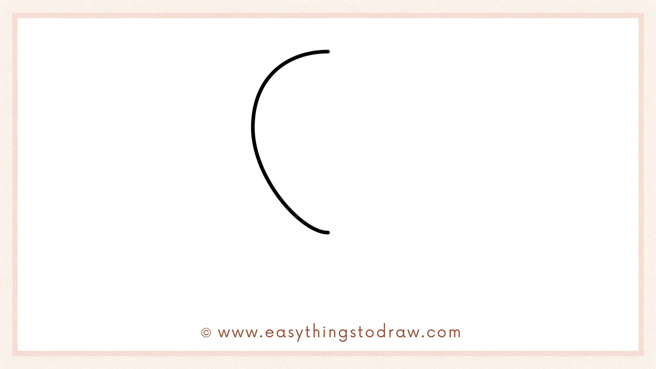 Step 1 of how to draw a balloon – Sketching a long, downward curve to form the left side of the balloon.