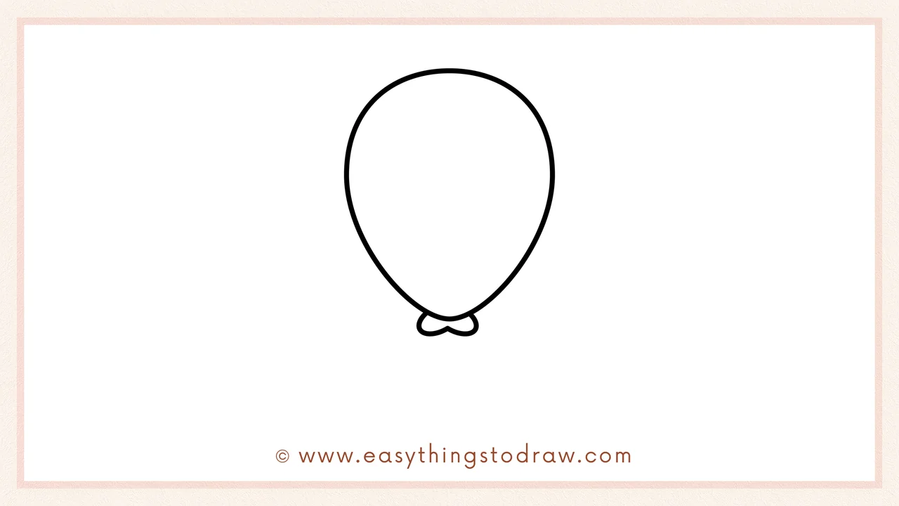 Step 3 of sketching a balloon for beginners – Adding a small bowtie-shaped knot at the bottom of the oval.