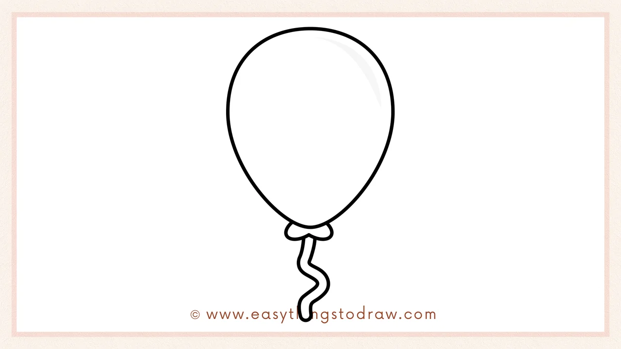 Step 5 of easy balloon drawing steps – Outlining the string with a second line to give it thickness and depth.