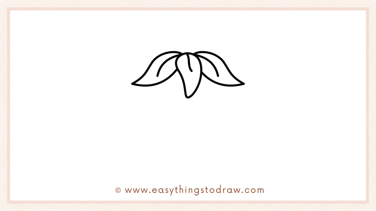 Step 2 of drawing a chocolate strawberry – Adding two curved leaves on each side of the first leaf to create a full top.