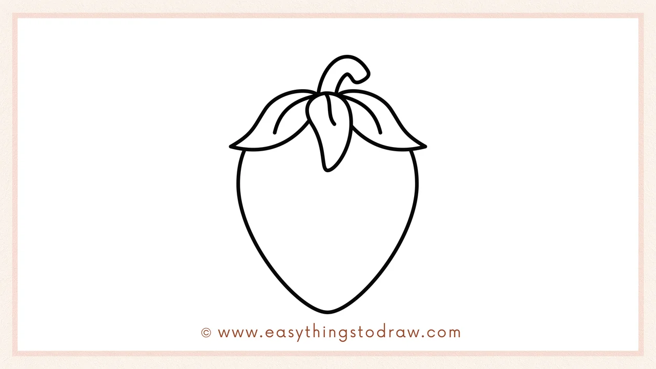 Step 3 of sketching a chocolate strawberry for beginners – Sketching a large rounded triangle for the strawberry body and a small stem on top.