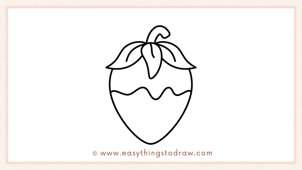 Step 4 of a step-by-step chocolate strawberry sketch – Drawing a wavy line across the bottom half to show the chocolate dip.