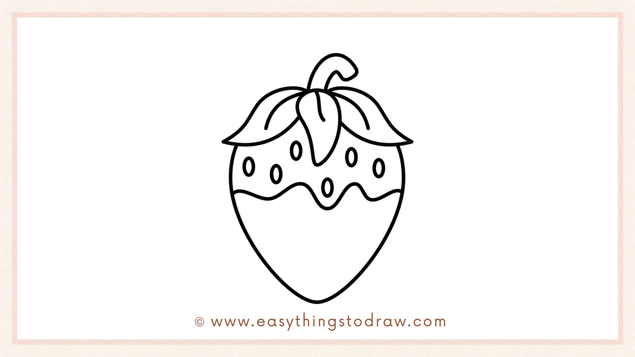 Step 5 of easy chocolate strawberry drawing steps – Adding small oval shapes for seeds on the top half of the strawberry.