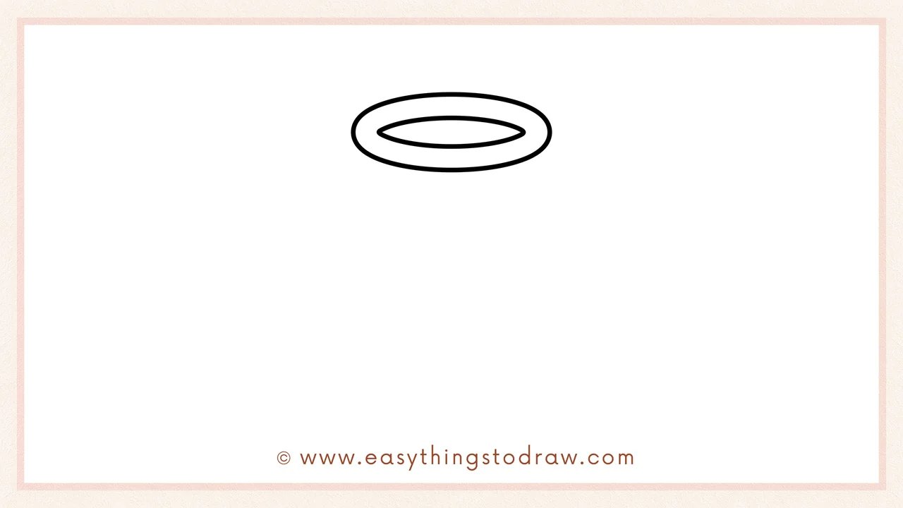 Step 1 of how to draw a cupid – Start by sketching an oval ring at the top for the angelic halo.