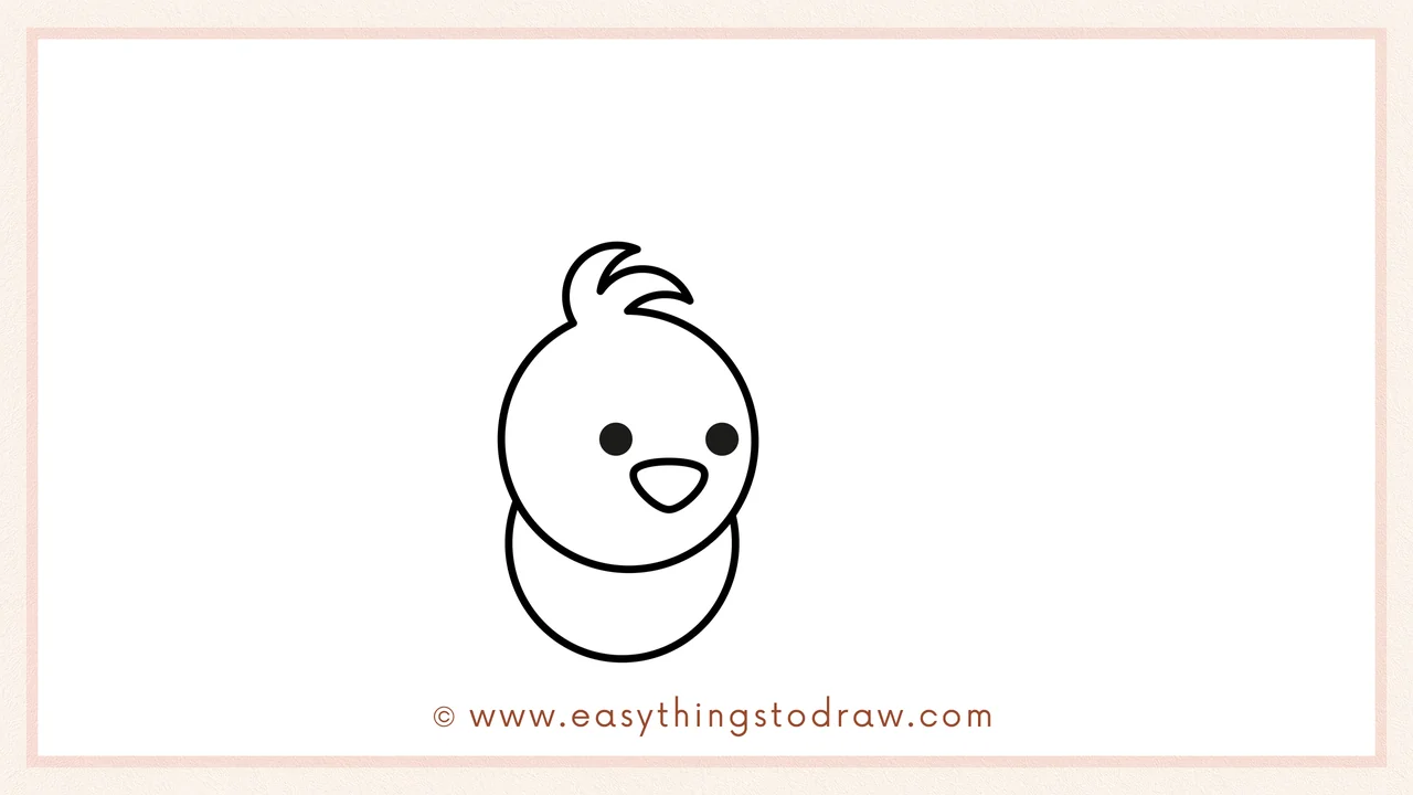 Step 2 of drawing a love birds – sketching an oval shape for the bird's body, slightly overlapping the head.