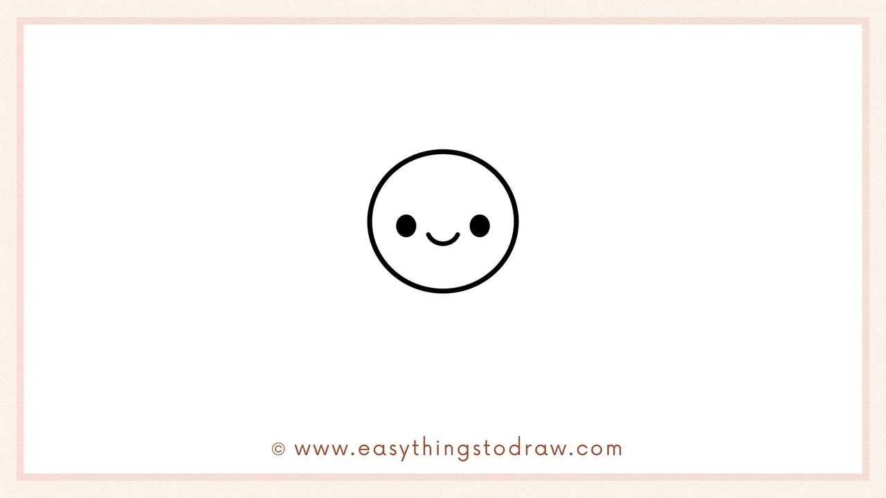 Step 1 of how to draw a love bug – A simple circle is drawn for the head with two dots for eyes and a U-shape for a smile.