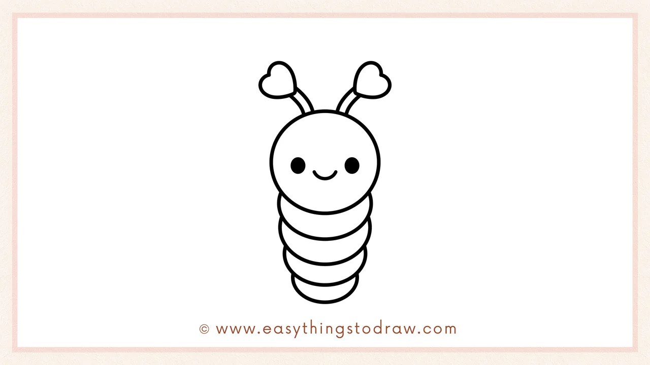 Step 3 of sketching a love bug for beginners – Four stacked curved segments are drawn beneath the head to create the body.