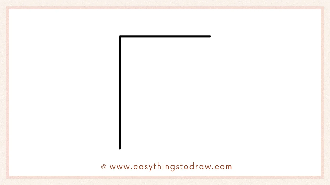 Step 1 of how to draw a love letter – Drawing a simple 'L' shape to begin the outline of the letter's rectangle body.