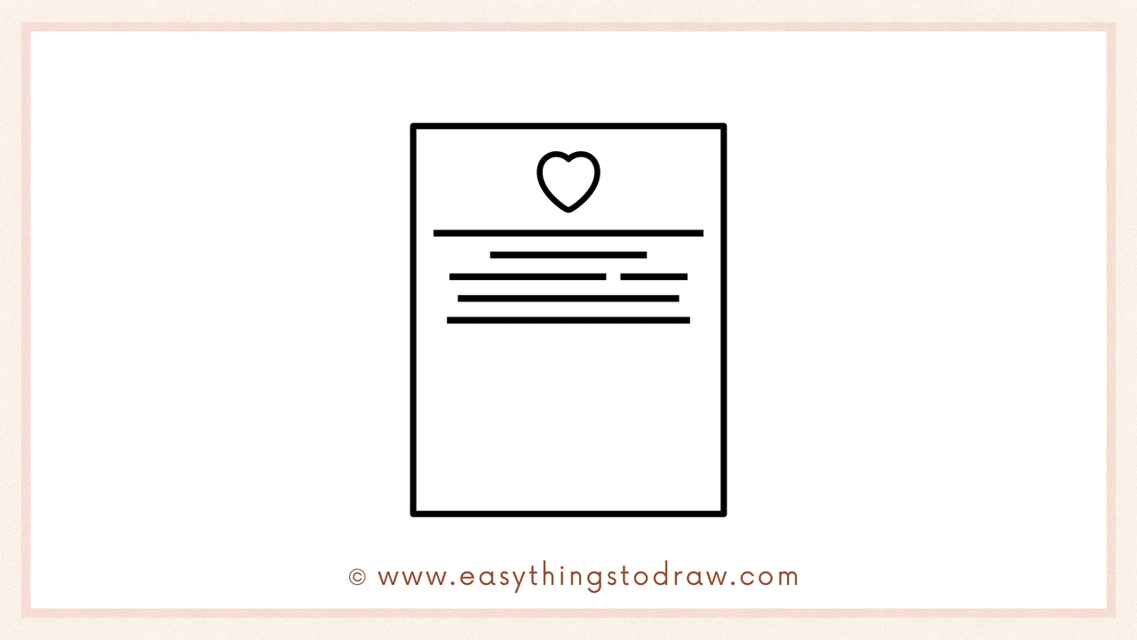 Step 4 of a step-by-step love letter sketch – Drawing three short horizontal lines below the heart to represent the start of a message.