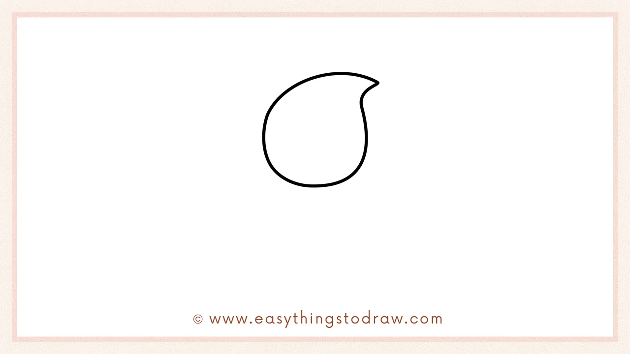 Step 1 of how to draw a rose – Start by drawing a large teardrop shape pointing downward for the main rosebud.