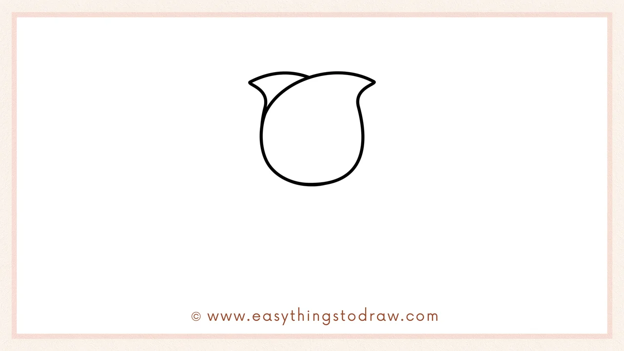 Step 2 of drawing a rose – Add two curved triangle shapes on top of the teardrop to form the upper petals.