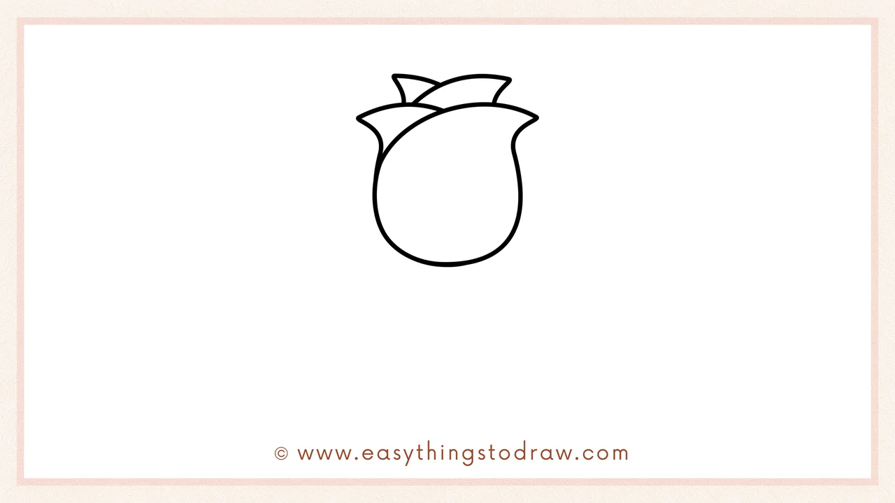 Step 3 of sketching a rose for beginners – Draw a third petal peeking from behind the first two to complete the flower's crown.