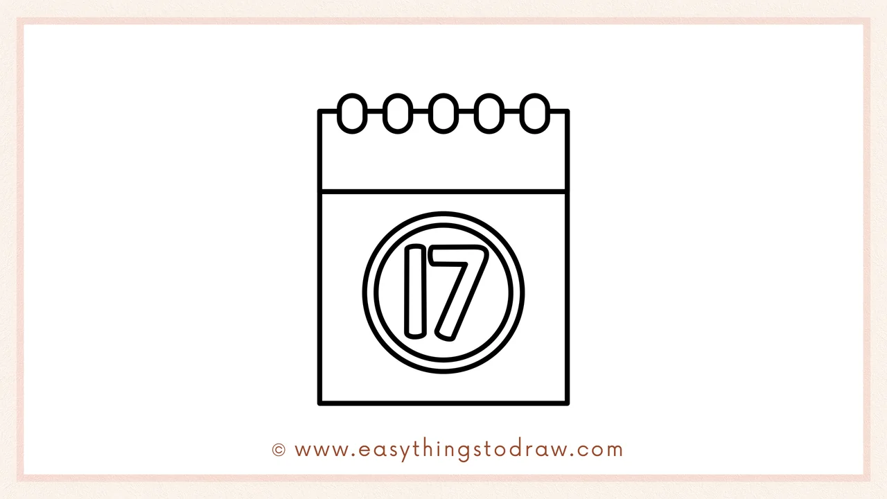 Step 5 of easy st patricks day calendar drawing steps – Writing the number '17' in big, clear digits inside the circle.