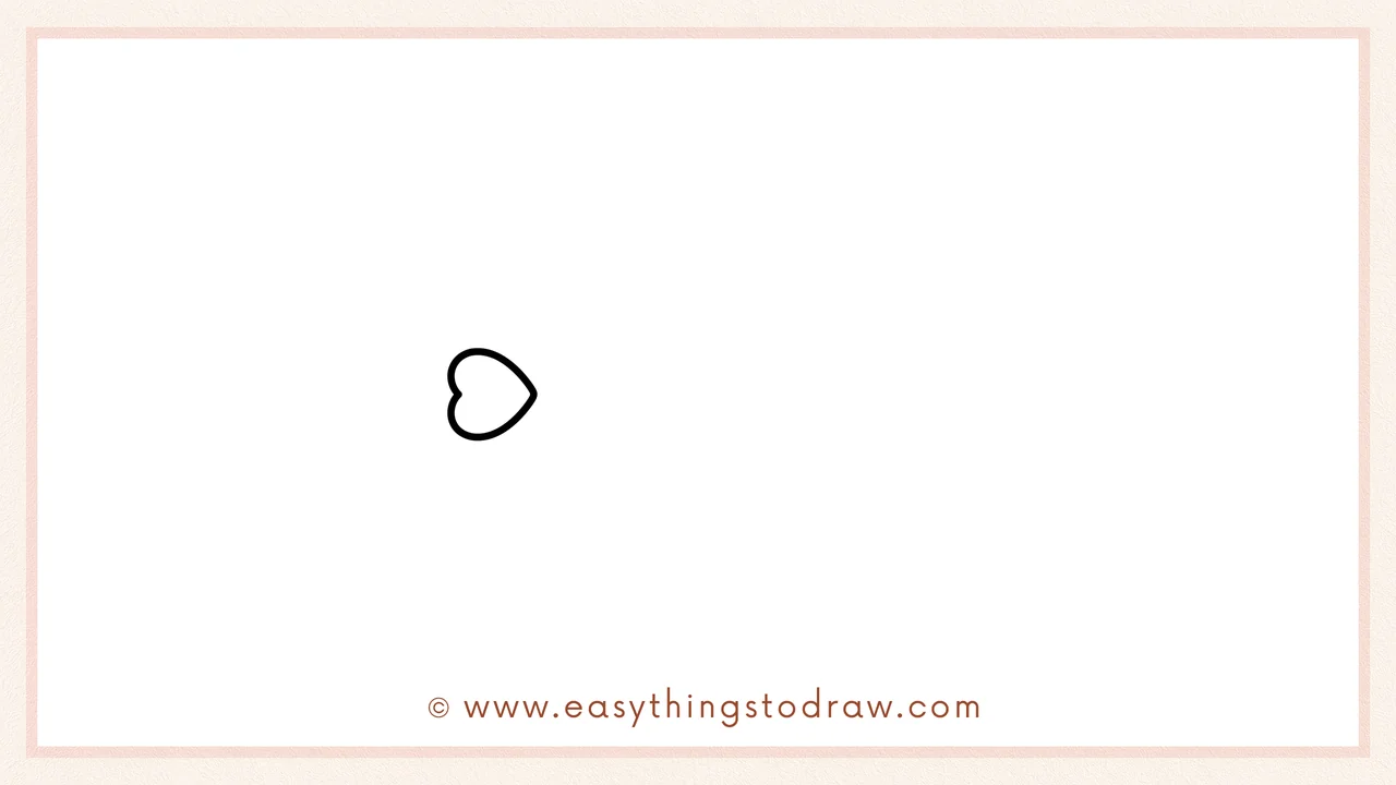 Step 1 of how to draw a valentines bow and arrow – Drawing a small heart shape on the left side of the page for the arrow's tail.