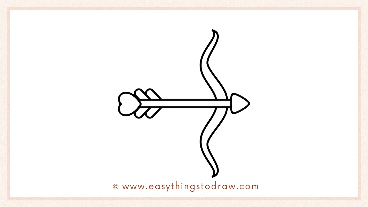 Step 5 of easy valentines bow and arrow drawing steps – Sketching a long, wavy curve to form one side of the bow.