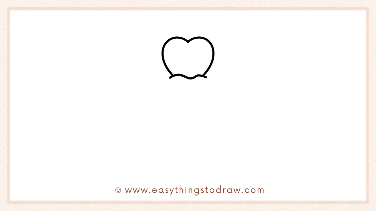 Step 1 of how to draw a valentines cupcake – Drawing a simple heart shape at the top of the page for the cupcake's decoration.