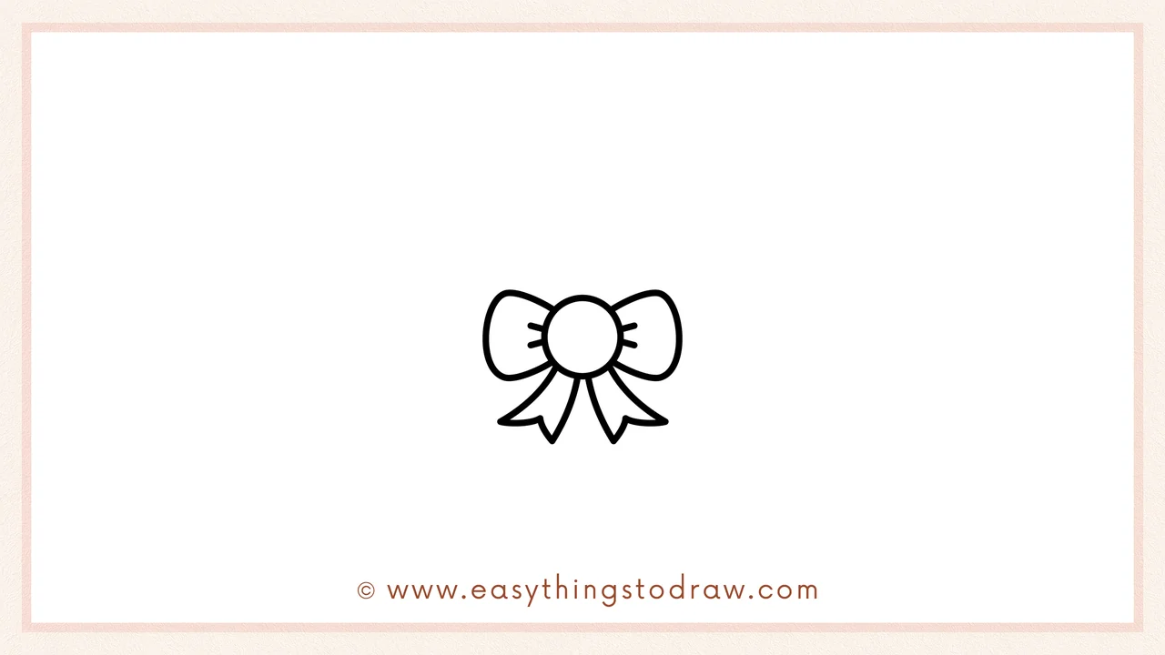 Step 1 of how to draw a Valentine’s Day bouquet – drawing a circle knot with two loops and ribbons for the bow.