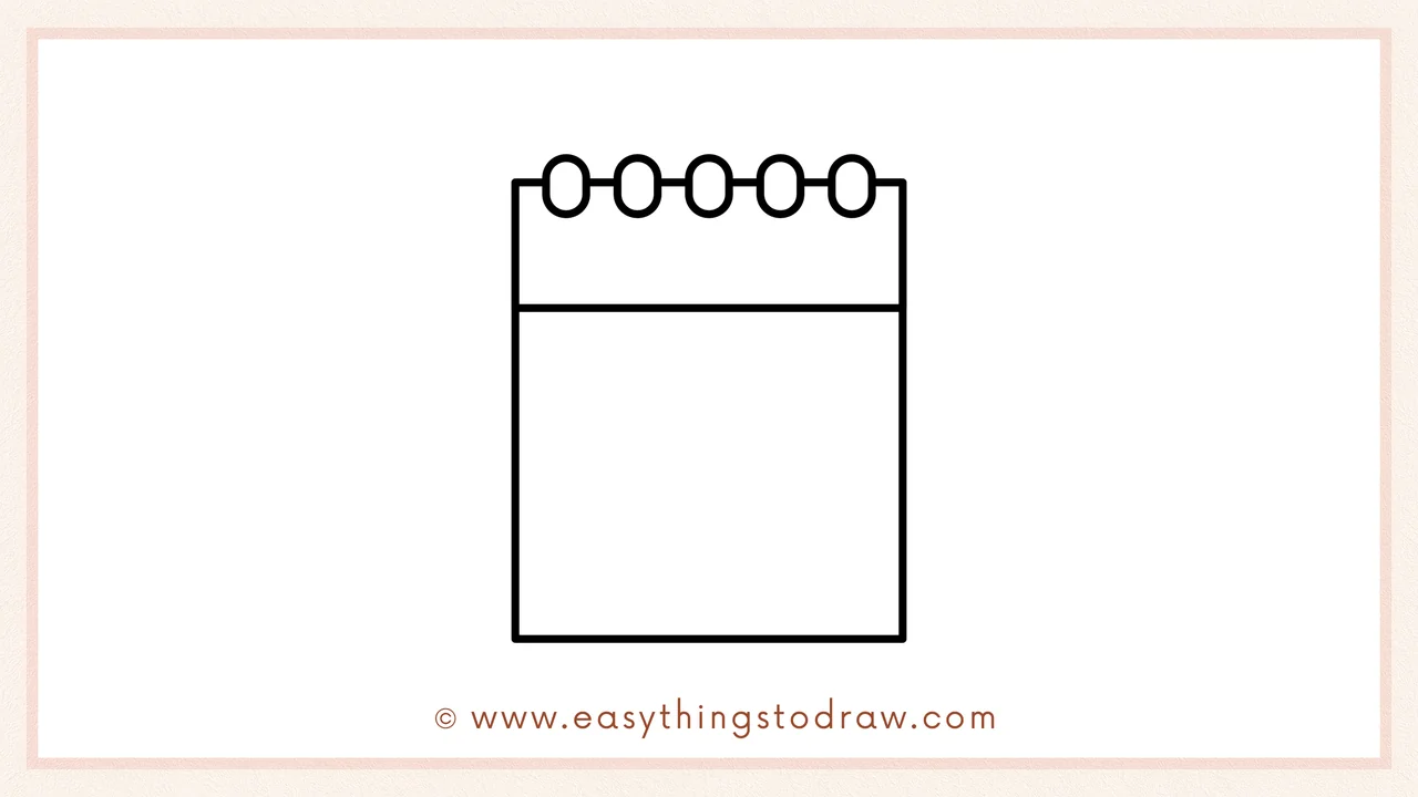 Step 3 of sketching a valentines day calendar for beginners – Drawing two vertical lines down from the bar to form the main page.