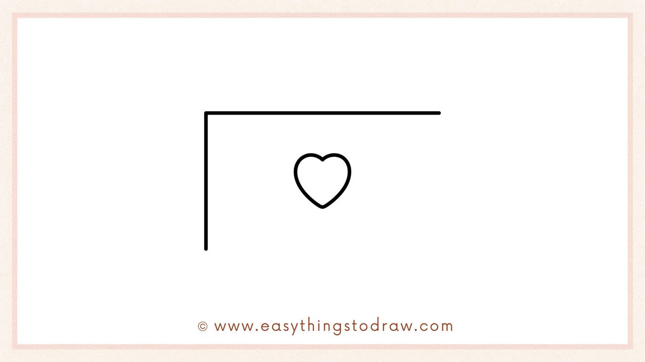 Step 2 of drawing a Valentine's Day envelope – Adding an 'L' shaped line around the heart to begin forming the envelope's body.